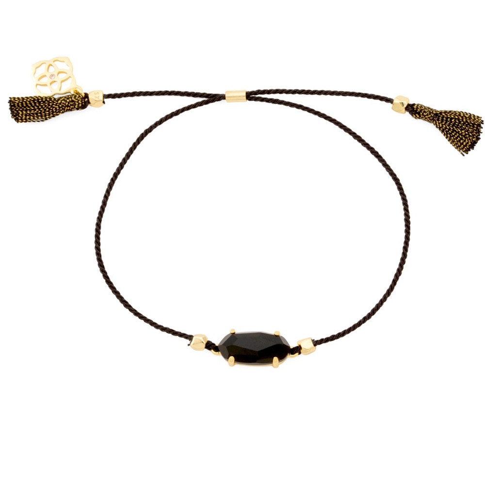 NWT Kendra Scott Everlyne Friendship Bracelet in Gold and Black Obsidian - Picture 1 of 6